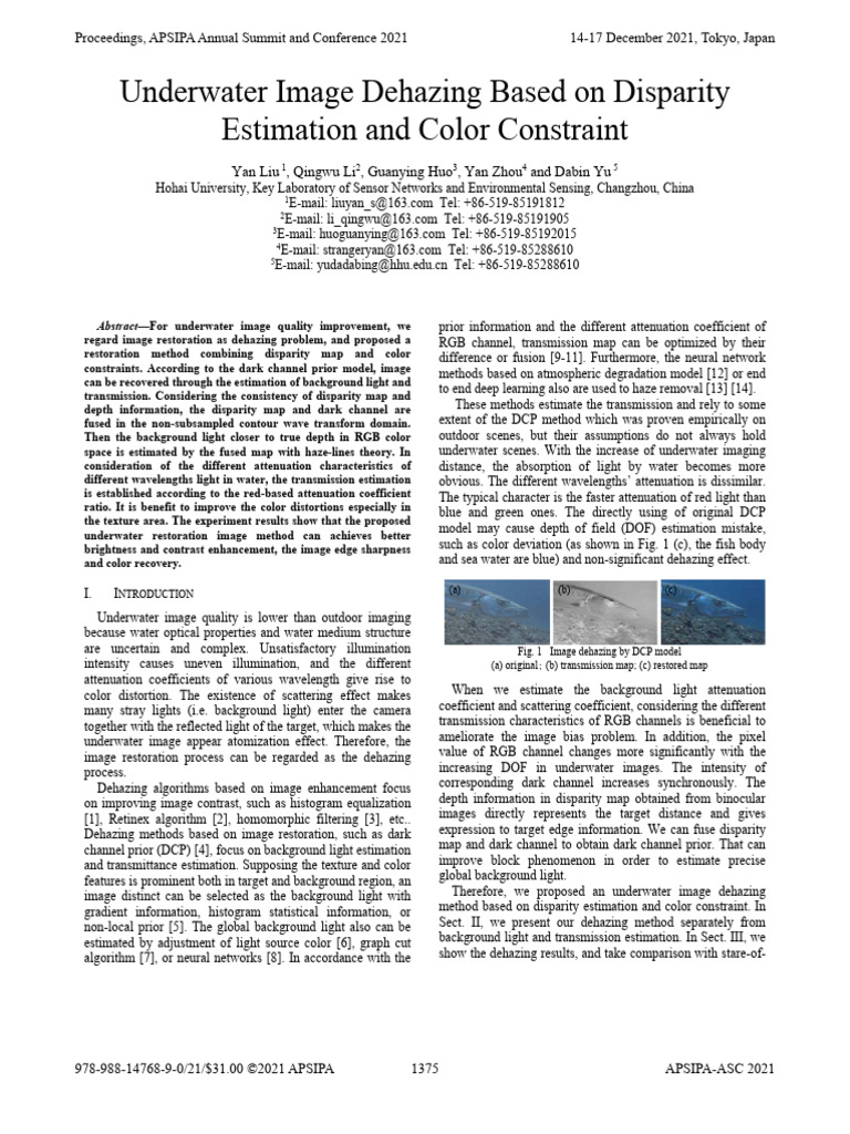 Underwater Image Dehazing Based On Disparity Estimation and Color ...
