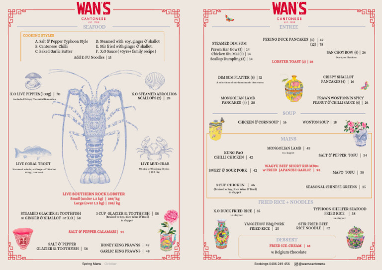 Wan's Cantonese Menu Overview | PDF | Cantonese Cuisine | Cuisine