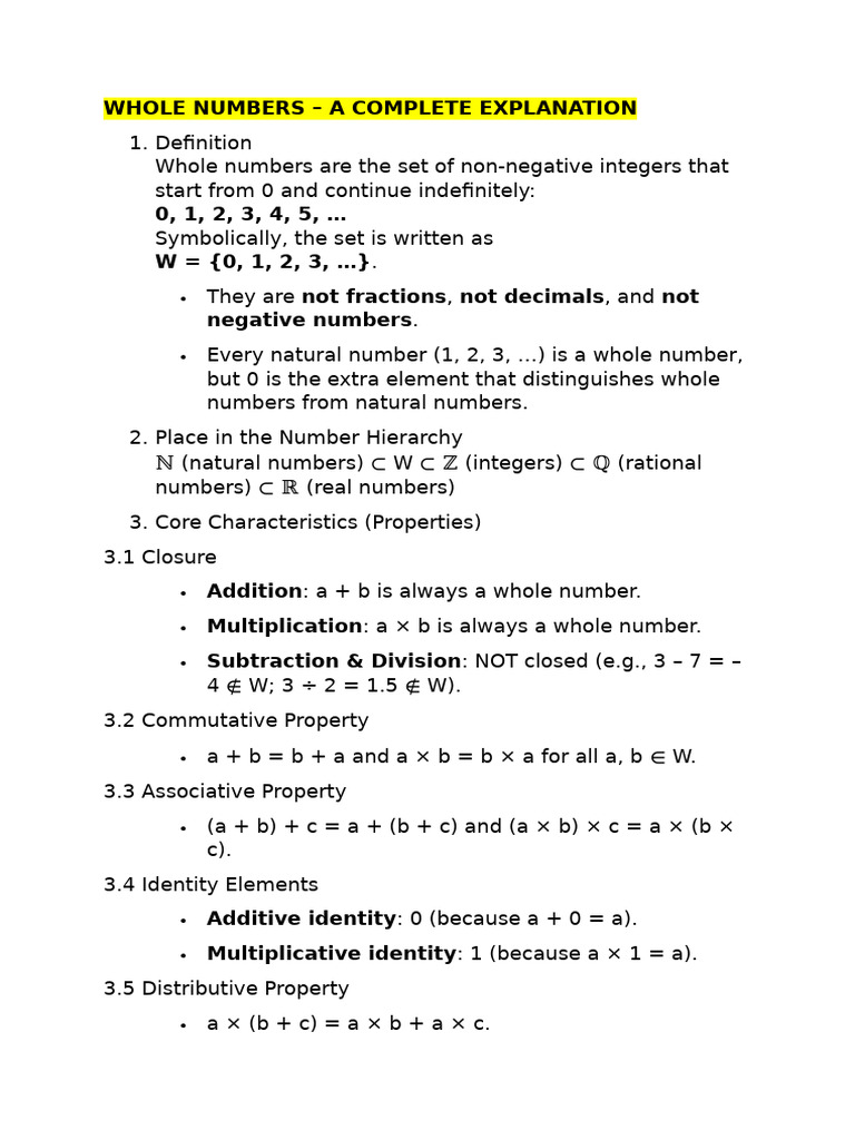 Whole Numbers Explained: Key Concepts | PDF | Integer | Numbers