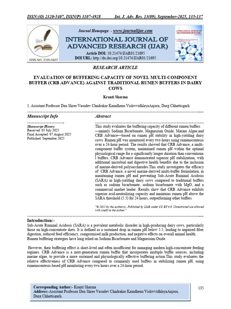 CRB Advance vs. Traditional Rumen Buffers | PDF | Buffer Solution | Cattle