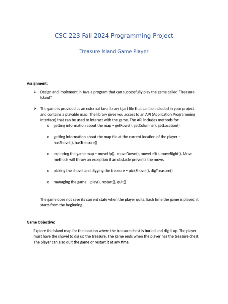 Java Treasure Island Game Project | PDF