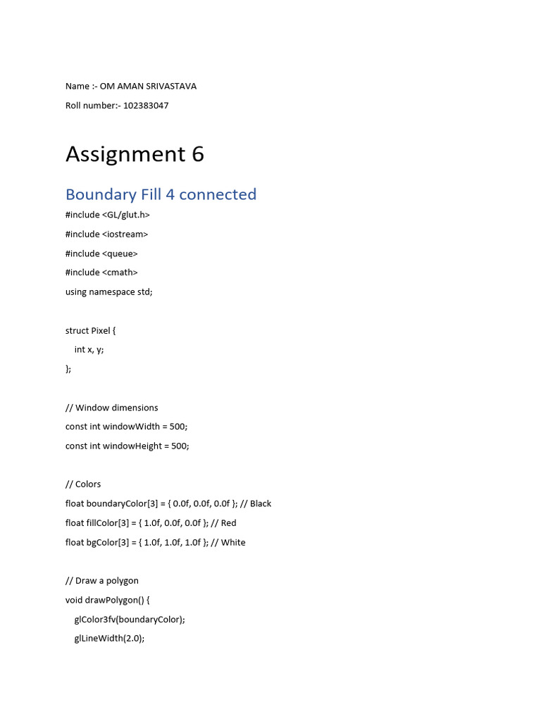 Boundary Fill Algorithms in OpenGL | PDF | Namespace | Software Development