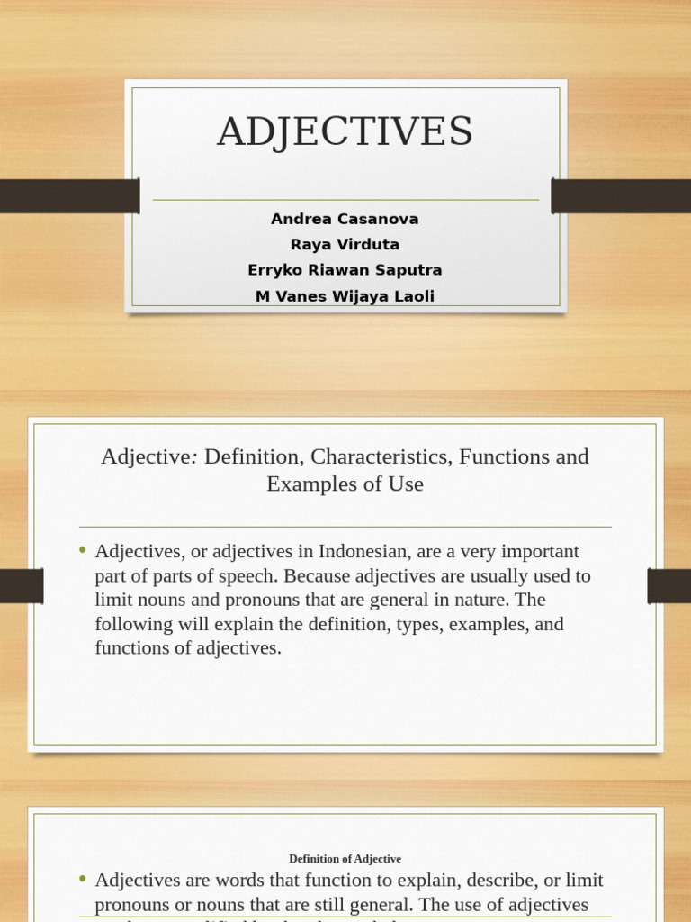 Understanding Adjectives: Types & Functions | PDF | Adjective | Noun
