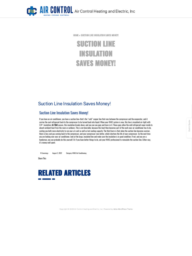 Suction Line Insulation ! - Air Control Heating and Electric, Inc | PDF