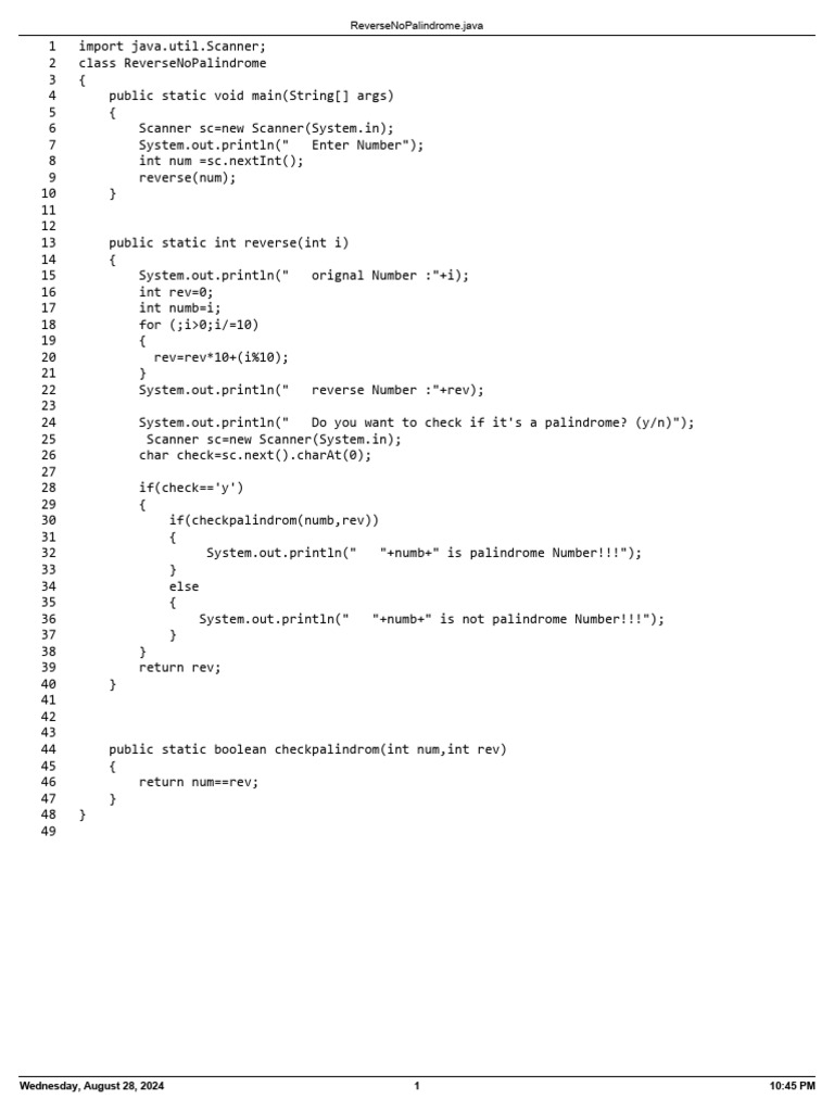 Reverse Number and Palindrome Checker | PDF