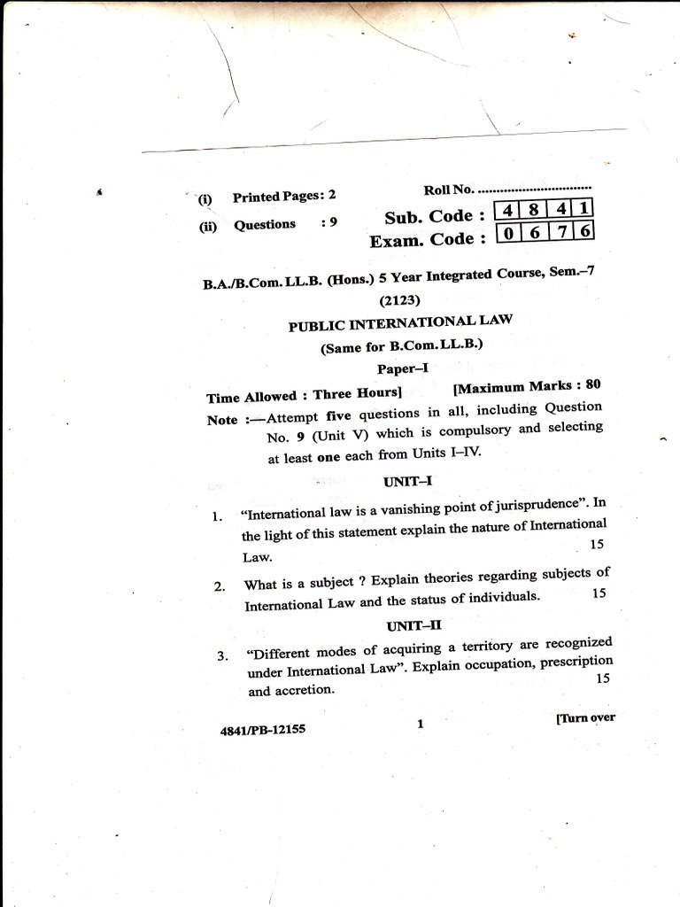Public International Law Exam Paper | PDF | International Law ...