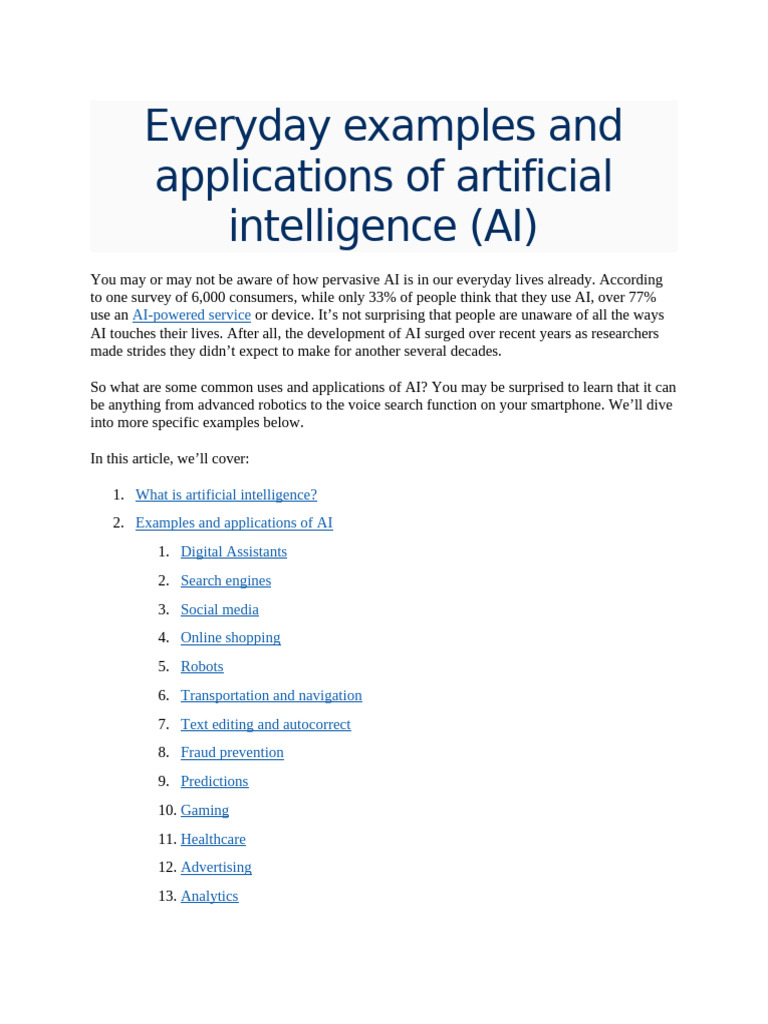 Everyday AI Applications Explained | PDF | Artificial Intelligence ...
