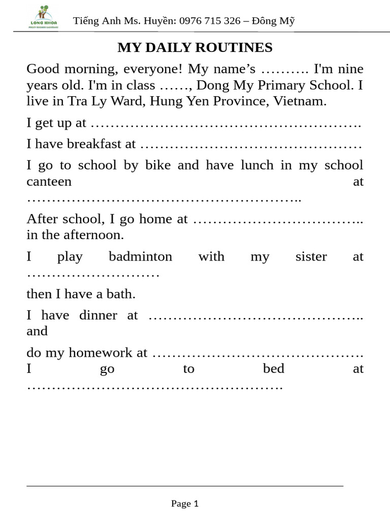 My Daily Routines at School | PDF