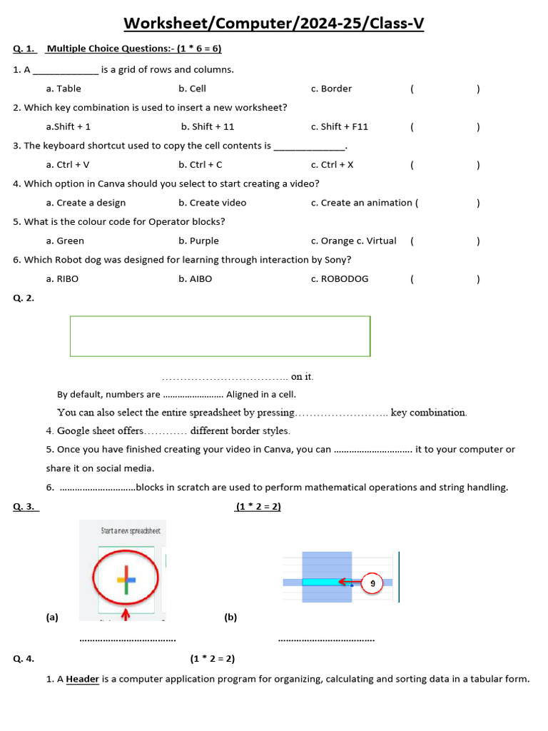 Class V Computer Worksheet 2024-25 | PDF | Keyboard Shortcut | Computer ...