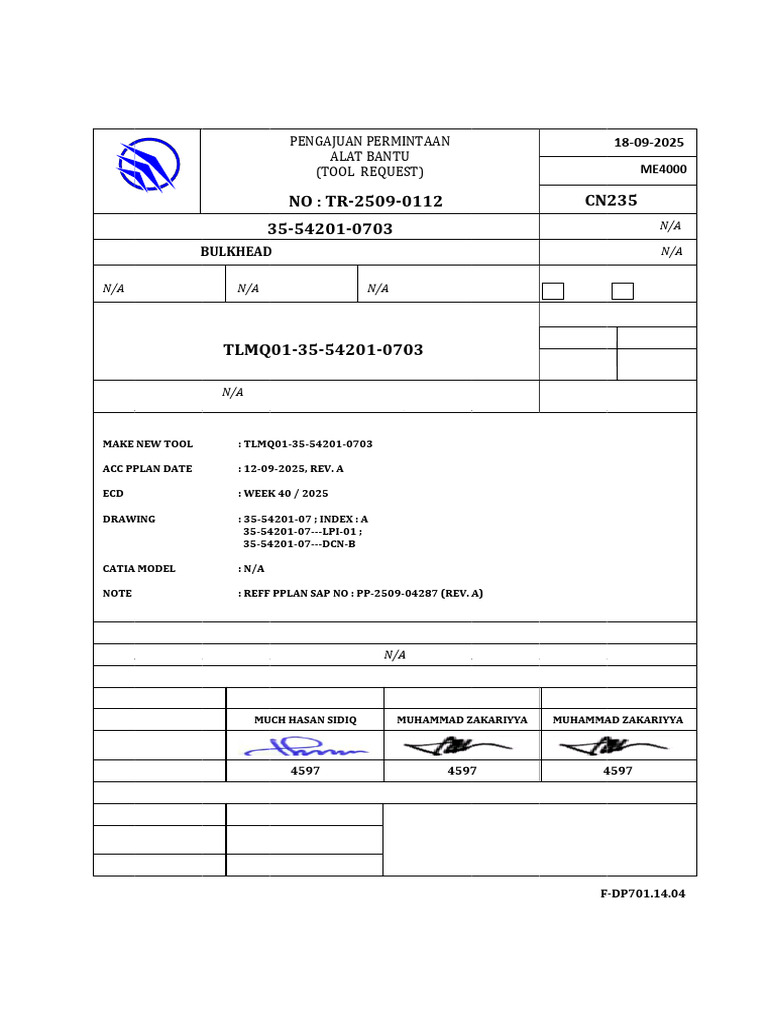 Bulkhead Tooling Request Document | PDF | Machining | Business Process