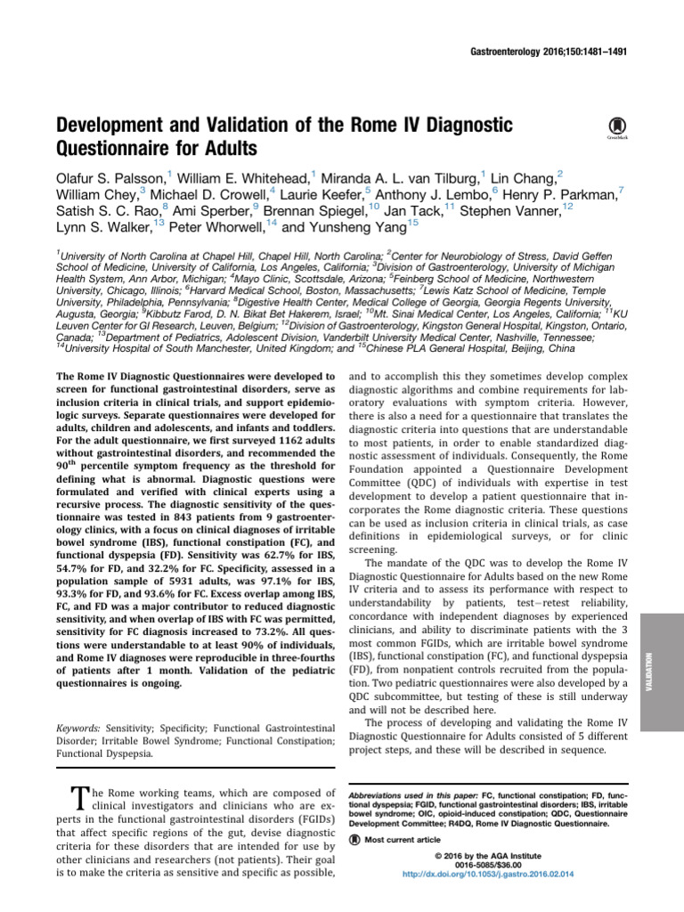 Rome IV Questionnaire for IBS Diagnosis | PDF | Irritable Bowel ...