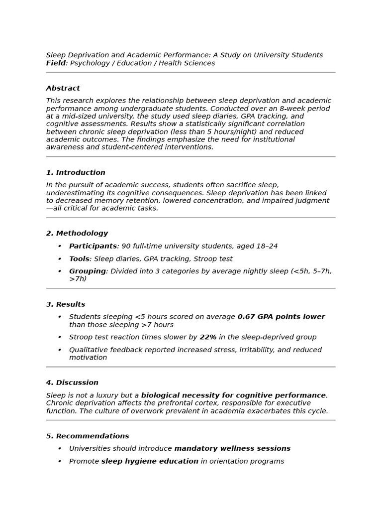 Impact of Sleep Deprivation on GPA | PDF