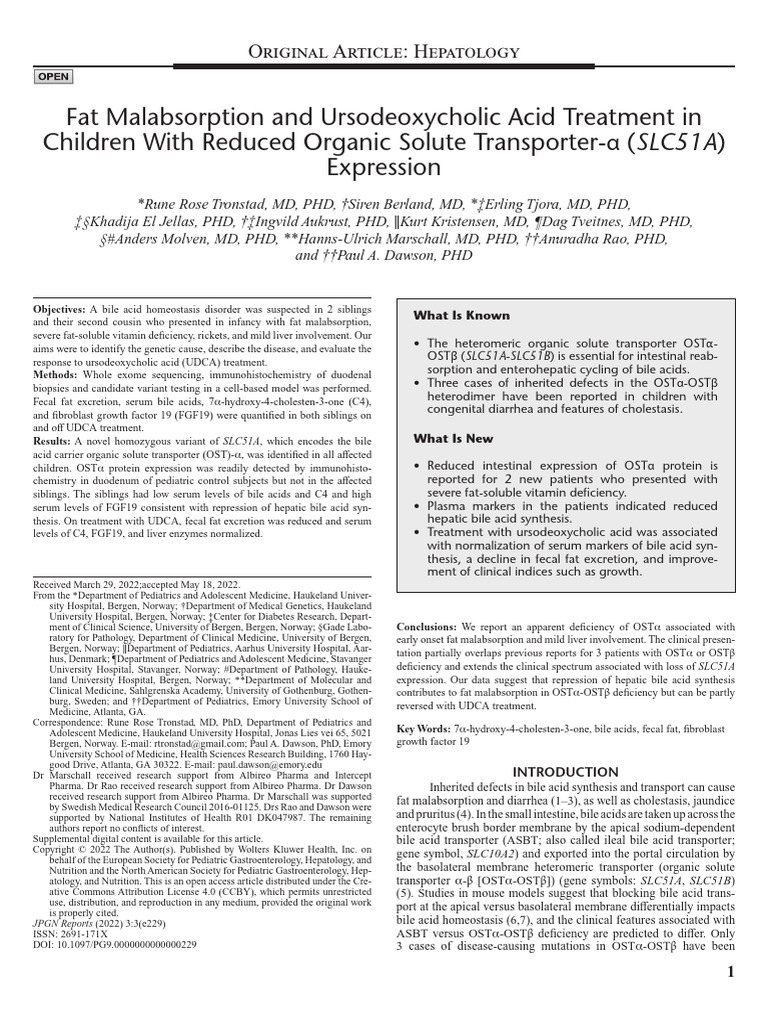 Fat Malabsorption and Ursodeoxycholic Acid Treatment in | PDF | Liver ...