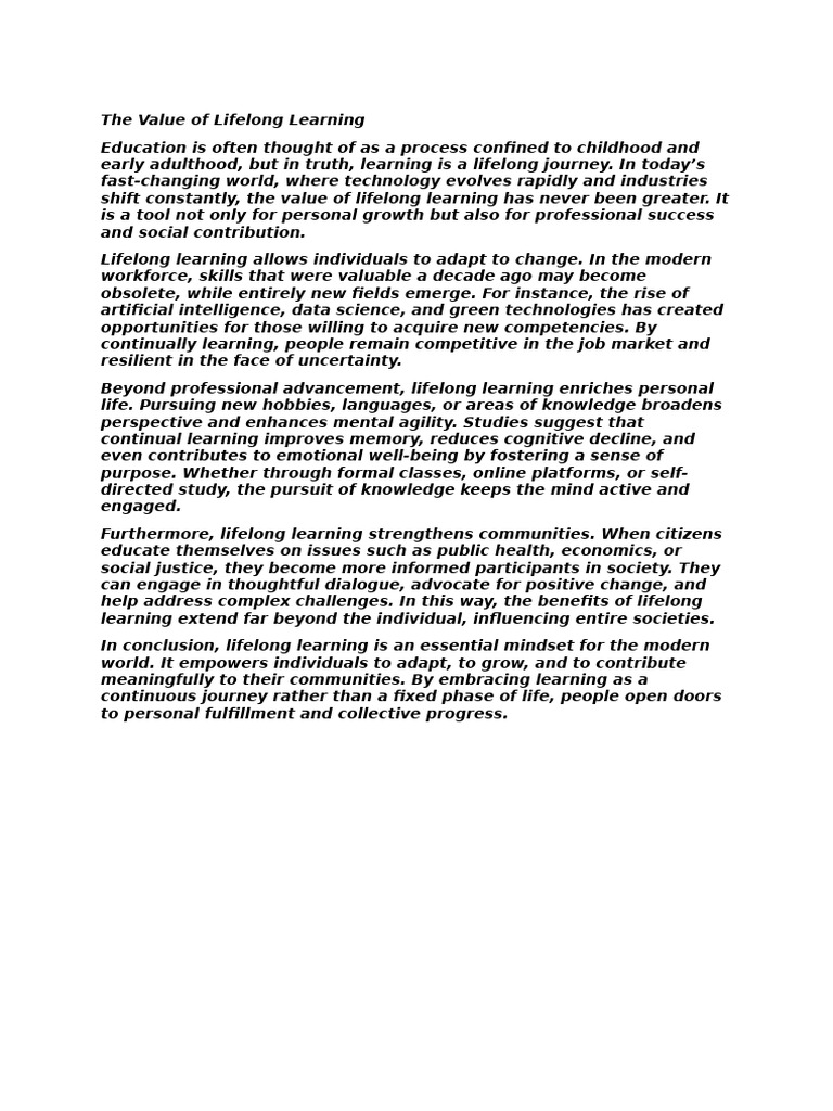 The Value of Lifelong Learning | PDF
