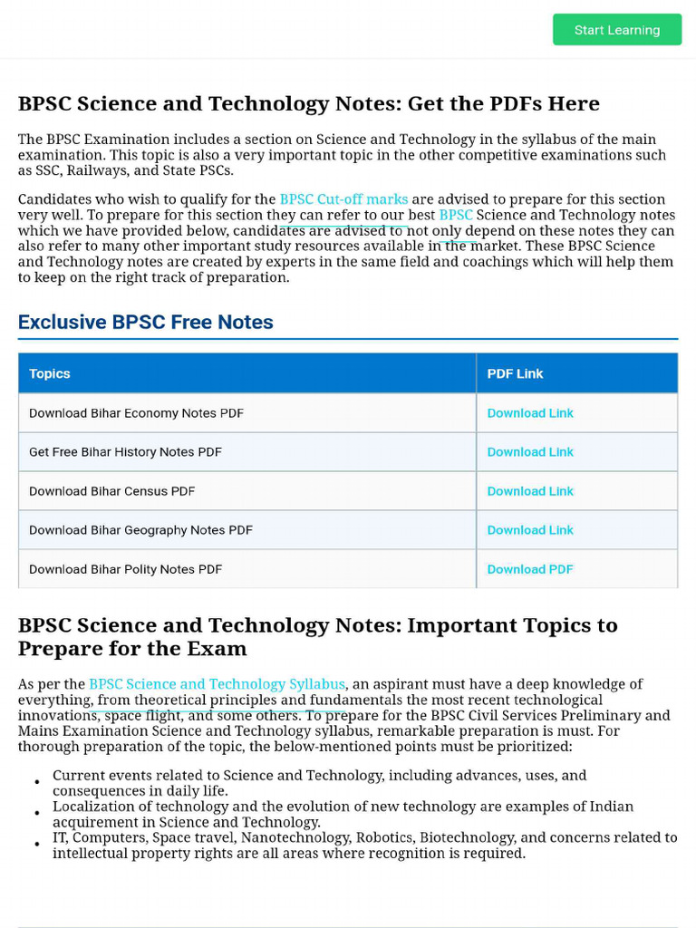 BPSC Science and Technology Notes - Get The PDFs Here | PDF