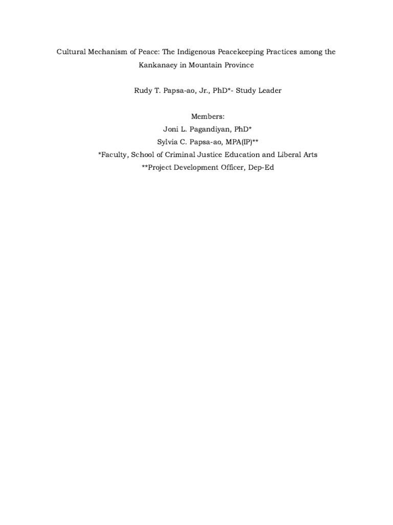 Kankanaey Indigenous Peacekeeping Practices | PDF | Crimes | Crime ...