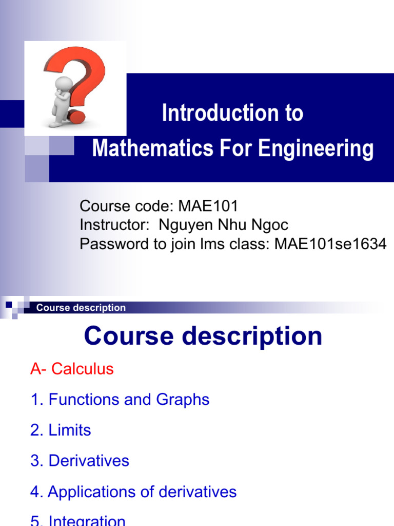 MAE101: Intro to Engineering Mathematics | PDF