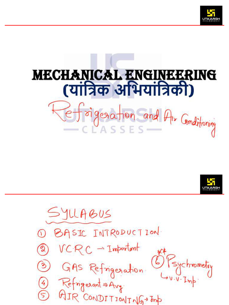 Refrigeration & Air Conditioning #1 Mechanical Engg SSC JE RRB JE | PDF