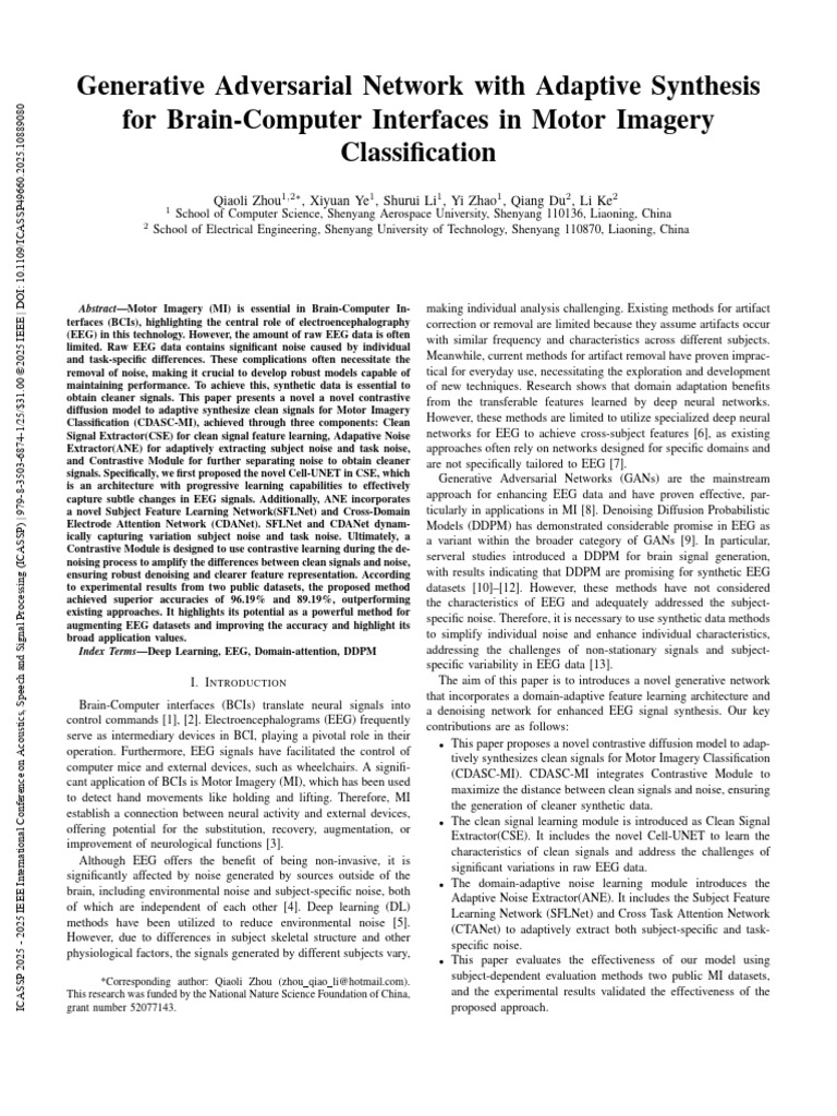 Adaptive GAN for EEG Motor Imagery Classification | PDF ...