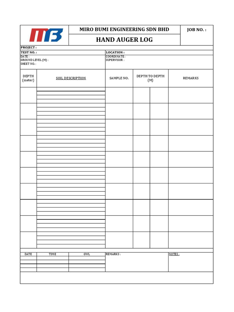 Hand Auger Log Sample Report | PDF
