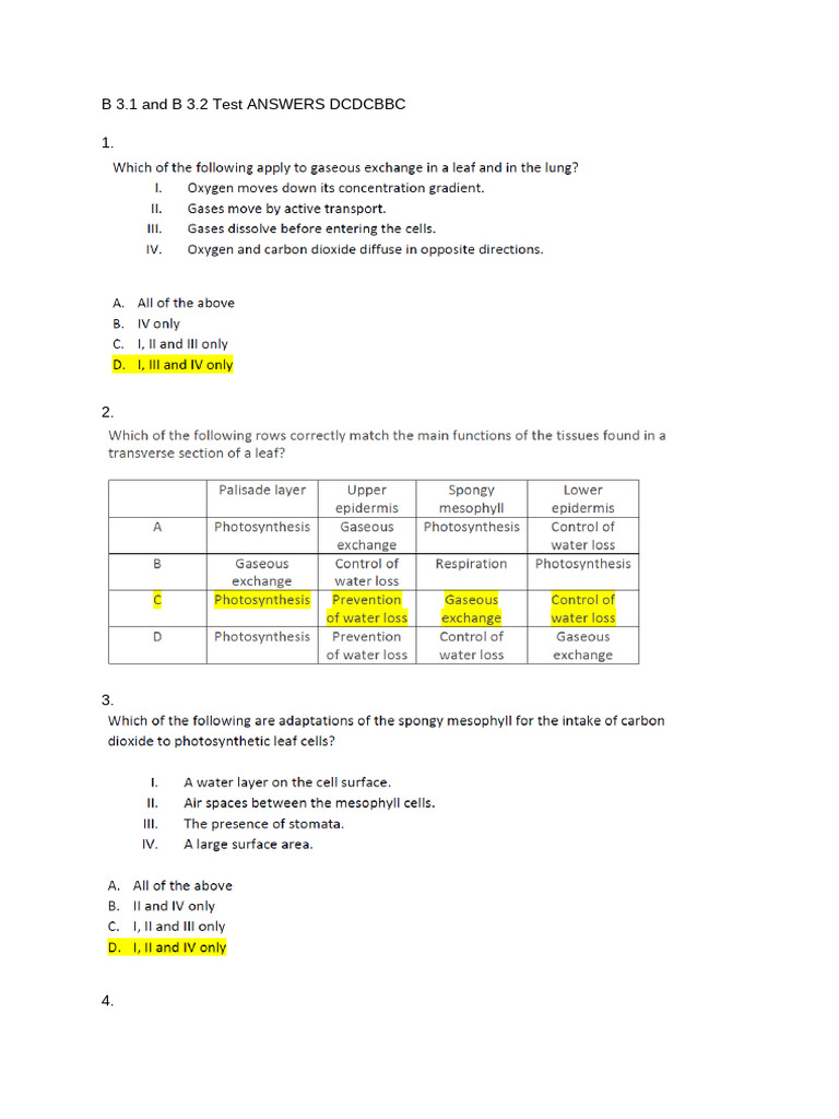 B 3.1 & B 3.2 Test Answers Summary | PDF