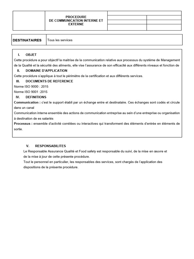 Procédure de Communication Interne et Externe | PDF | Audit | Informations