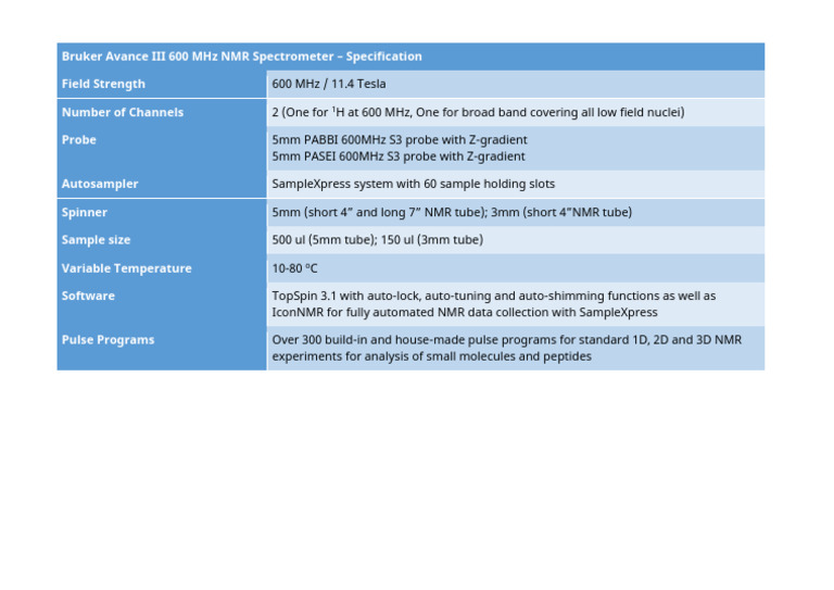 Bruker Avance III 600 MHz NMR Specs | PDF