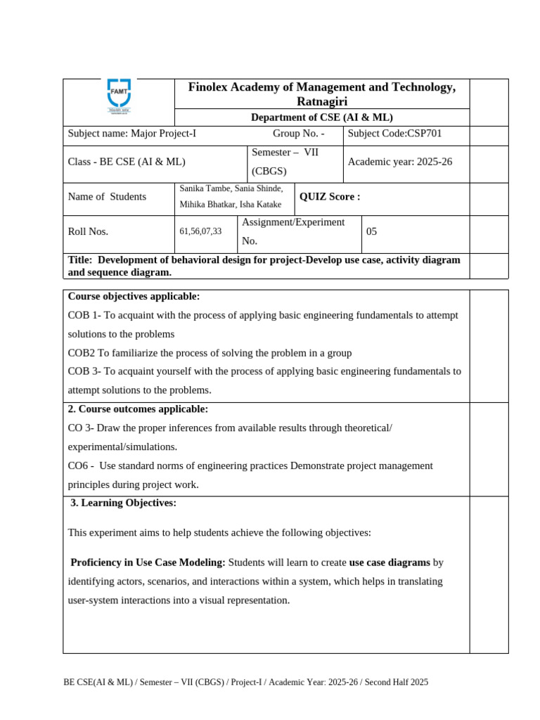 Behavioral Design Project Documentation | PDF | Unified Modeling ...