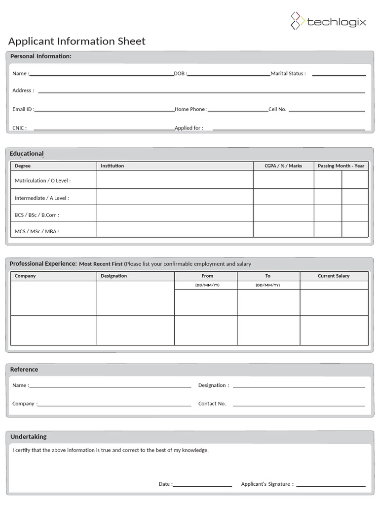Applicant Information Sheet Template | PDF