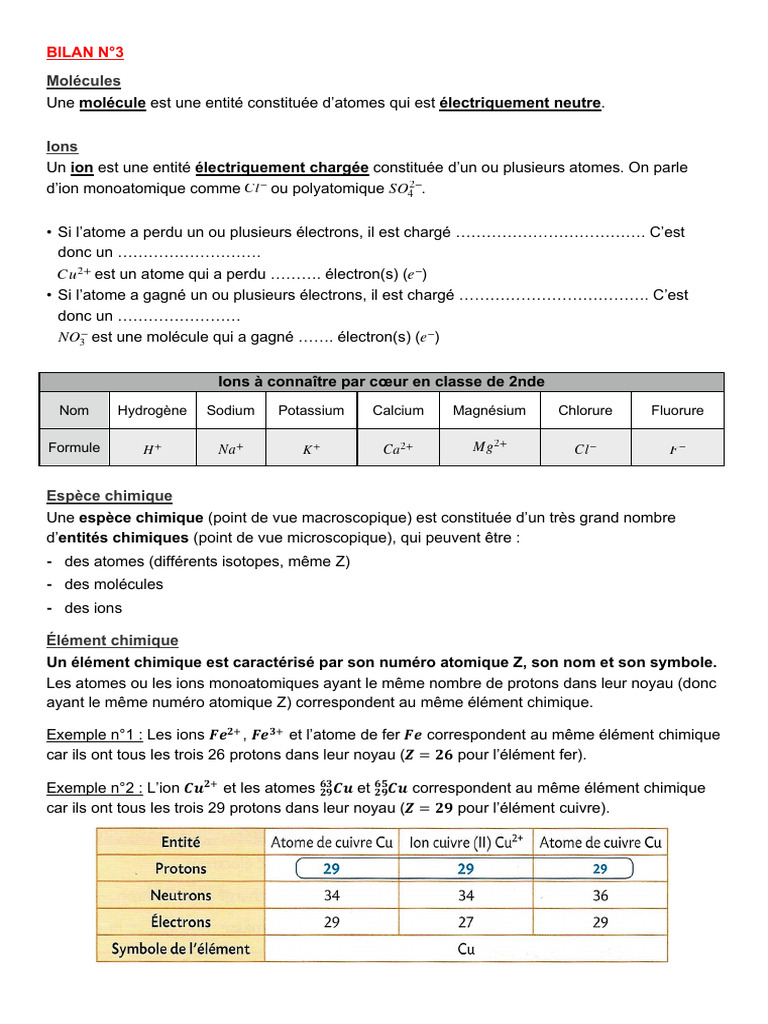 Atomes et Ions : Exercices Corrigés 3ème | PDF