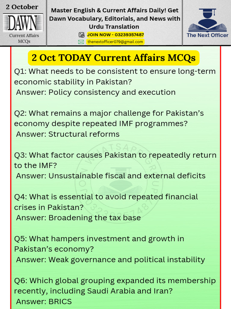 Daily Current Affairs MCQs for Pakistan | PDF | Gaza Strip