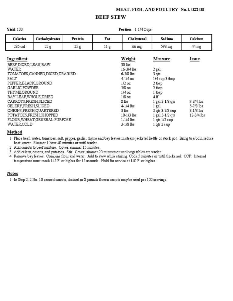 Beef Stew Recipe and Preparation Guide | PDF