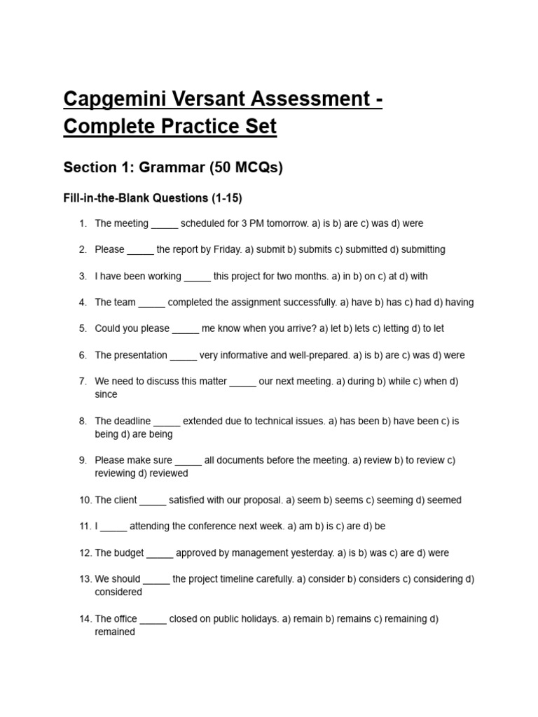 Capgemini Versant Test Practice Set | PDF | Workweek And Weekend