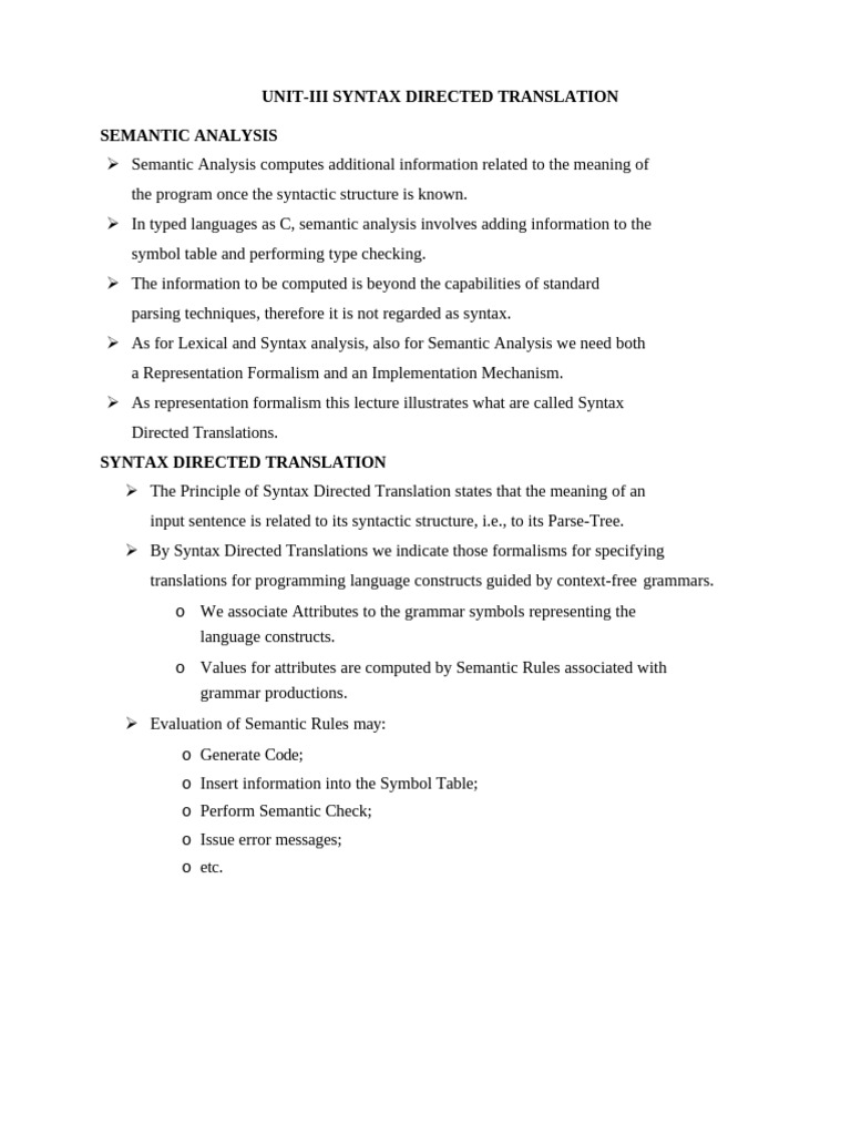 Semantic Analysis and Syntax Directed Translation | PDF | Pointer ...