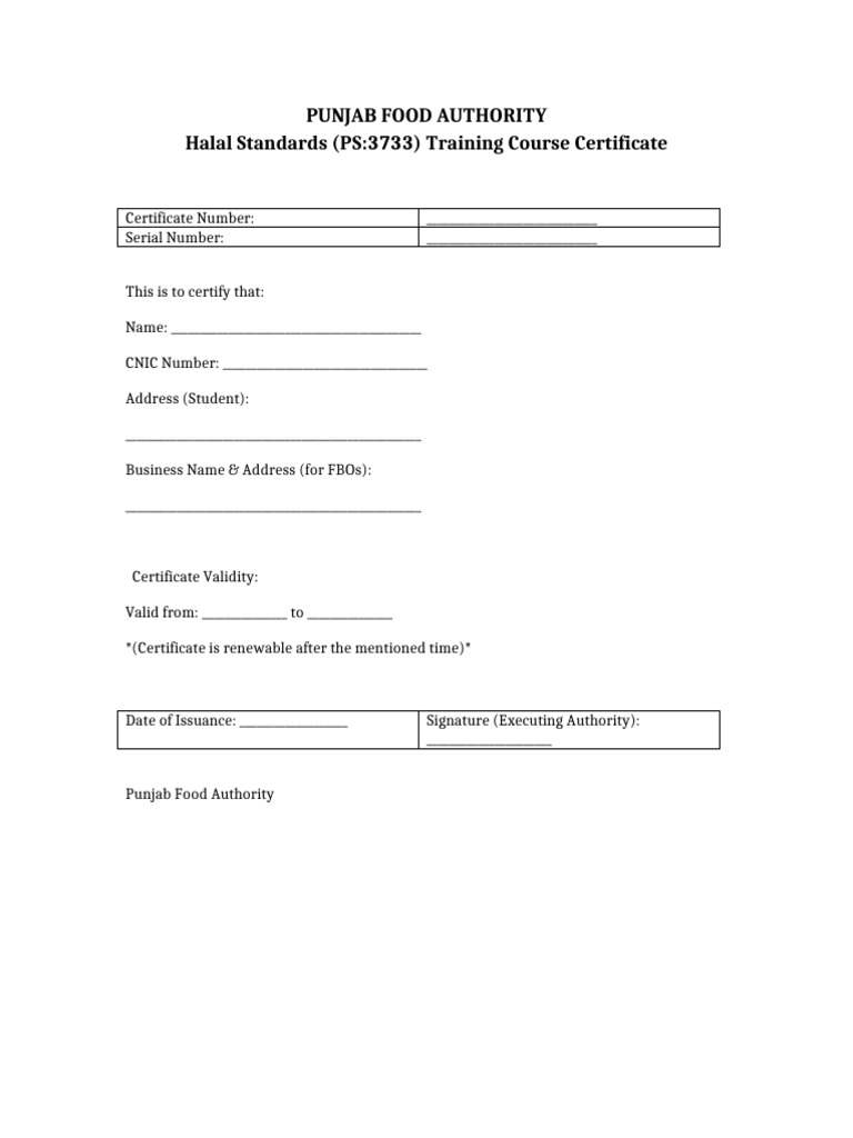 Halal Certificate Training Example | PDF