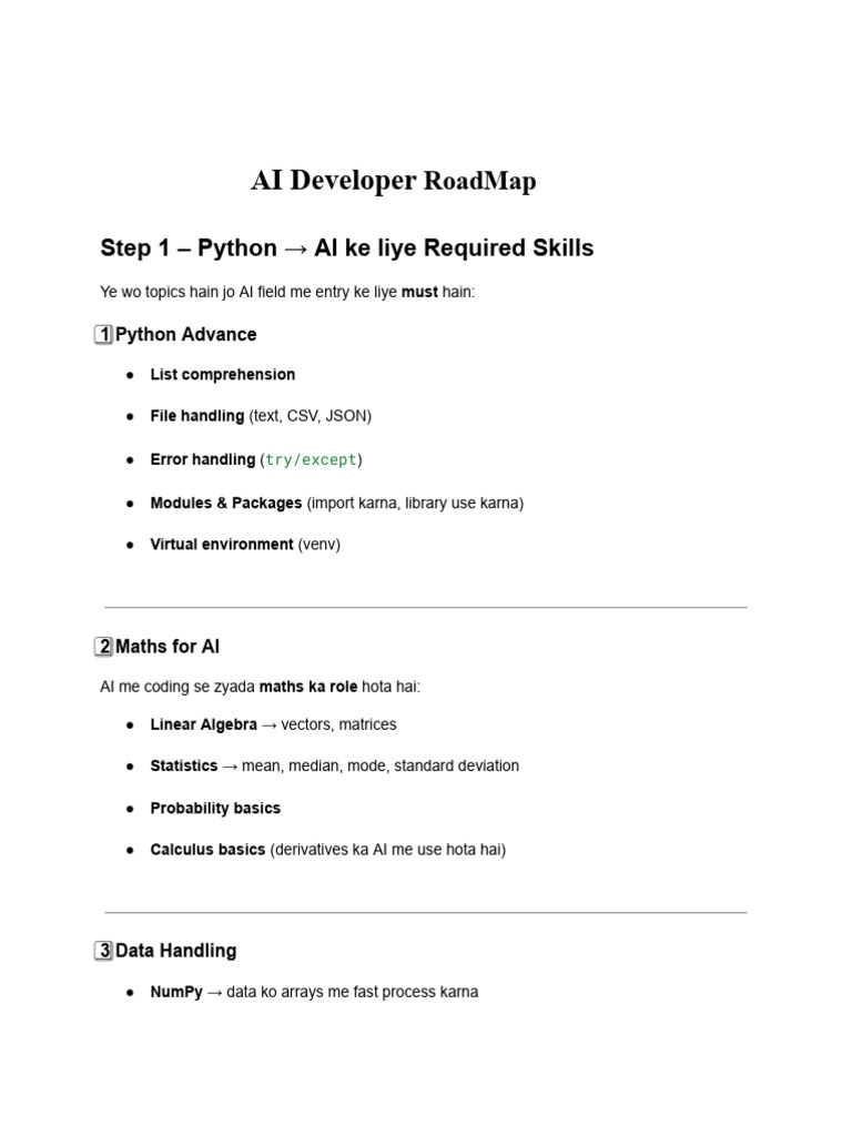 AI Developer Roadmap: Skills & Projects | PDF