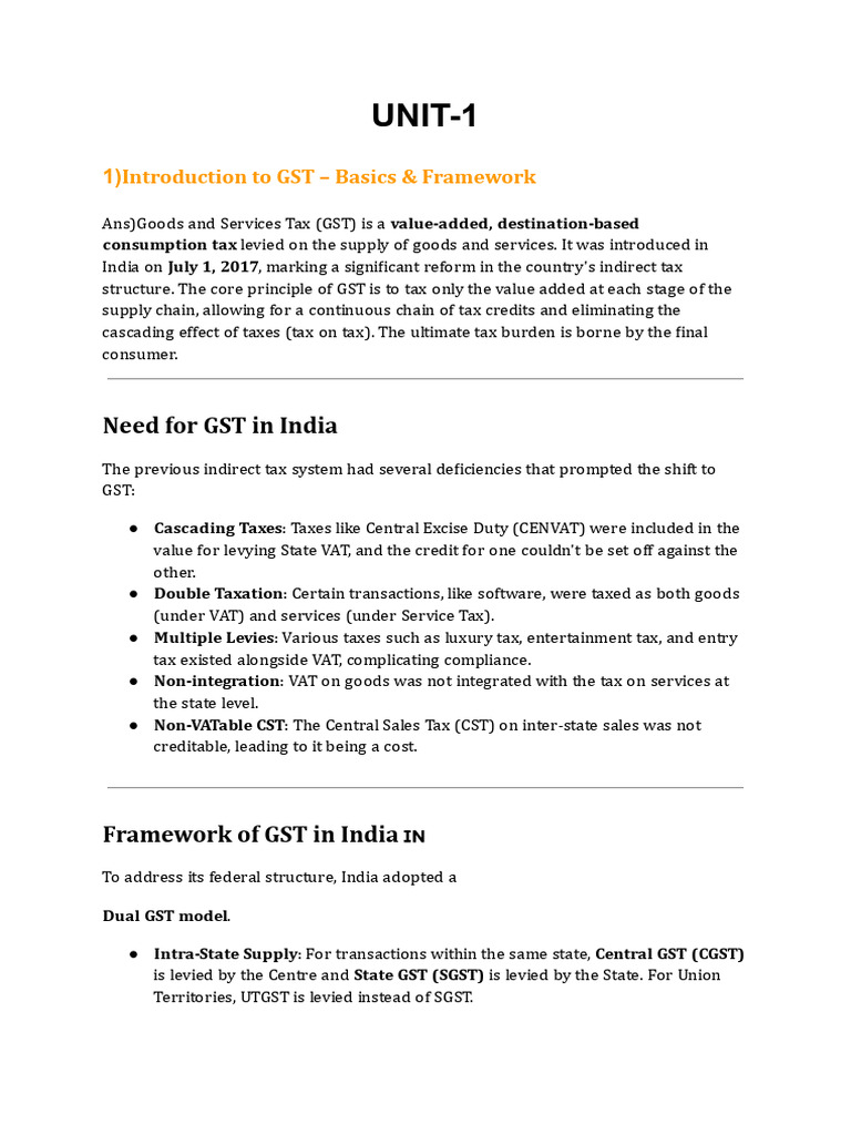 Introduction to GST: Framework & Supply | PDF | Taxes | Value Added Tax
