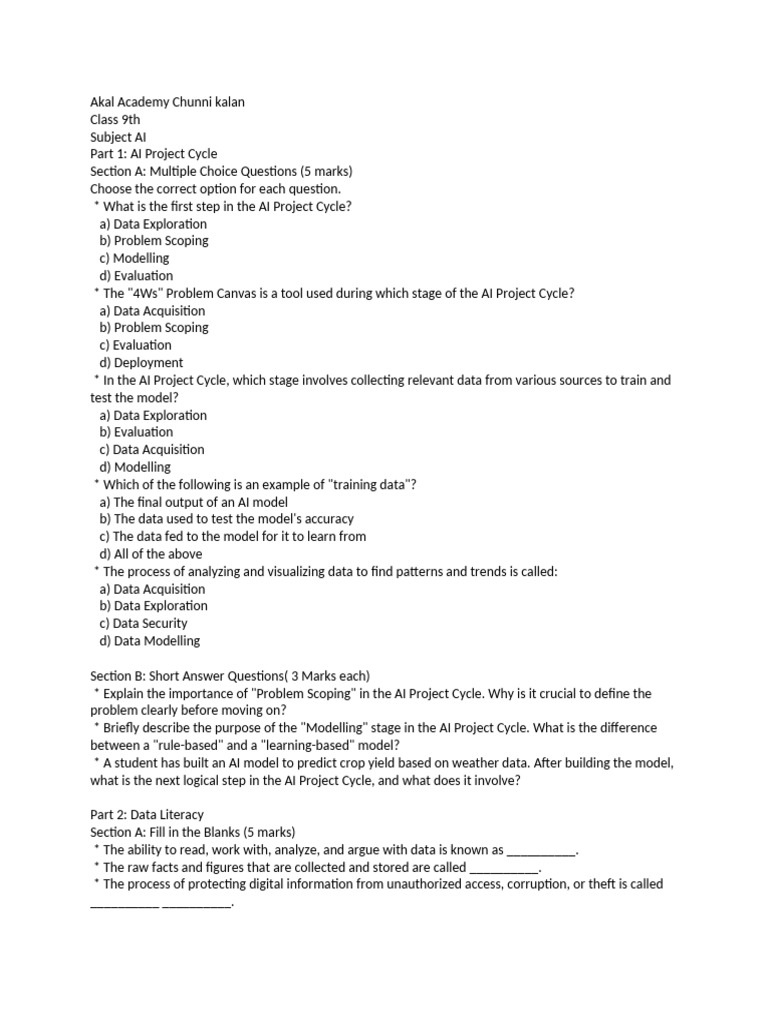 Class 9 AI Project Cycle Overview | PDF | Data | Artificial Intelligence