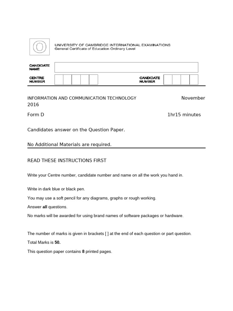 ICT Exam Paper November 2016 | PDF