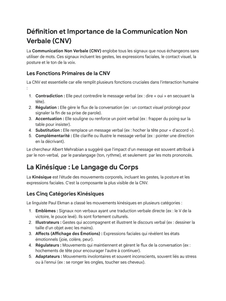 Importance de la Communication Non Verbale | PDF | Communication non ...