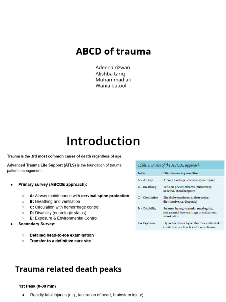 ABCDE Approach to Trauma Management | PDF | Diseases And Disorders ...