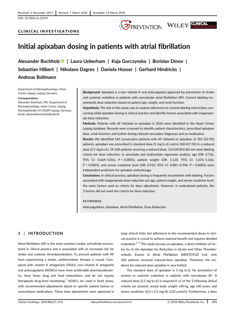 Apixaban Dosing in Atrial Fibrillation Patients | PDF | Percutaneous ...