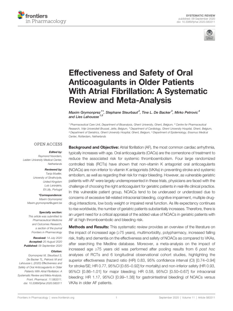 Effectiveness and Safety of Oral Anticoagulants in Older Patients With ...