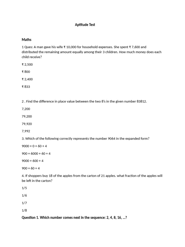 Aptitude Test Questions and Answers | PDF | Odds
