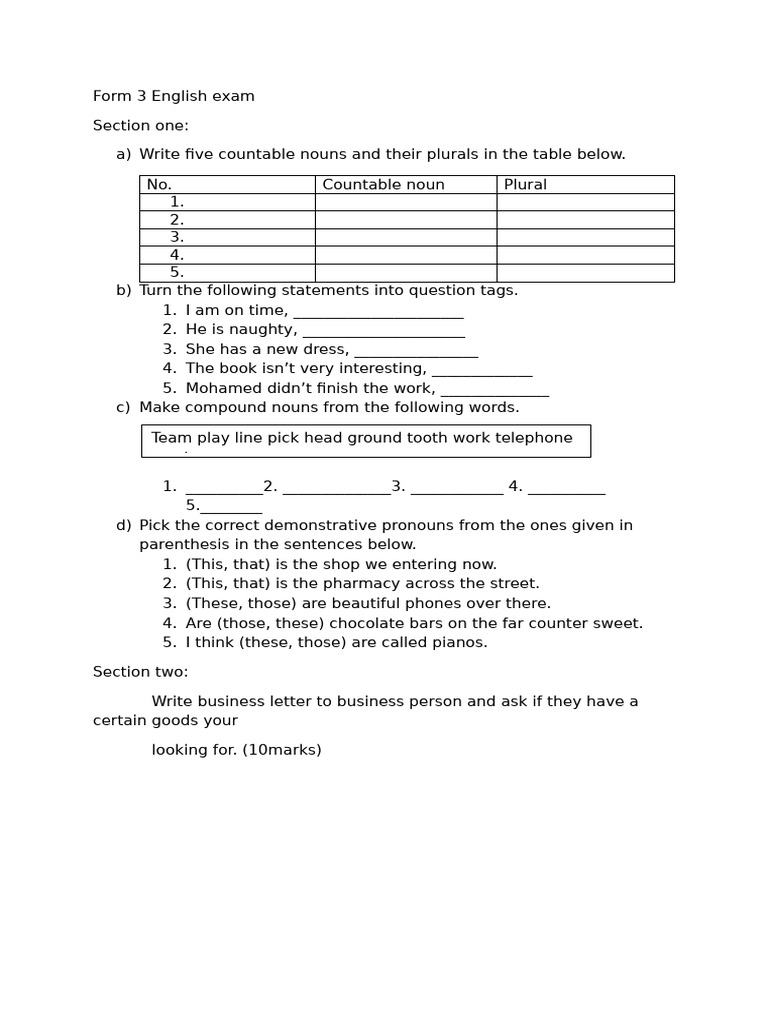 Form 3 English Exam Guide 2025 | PDF