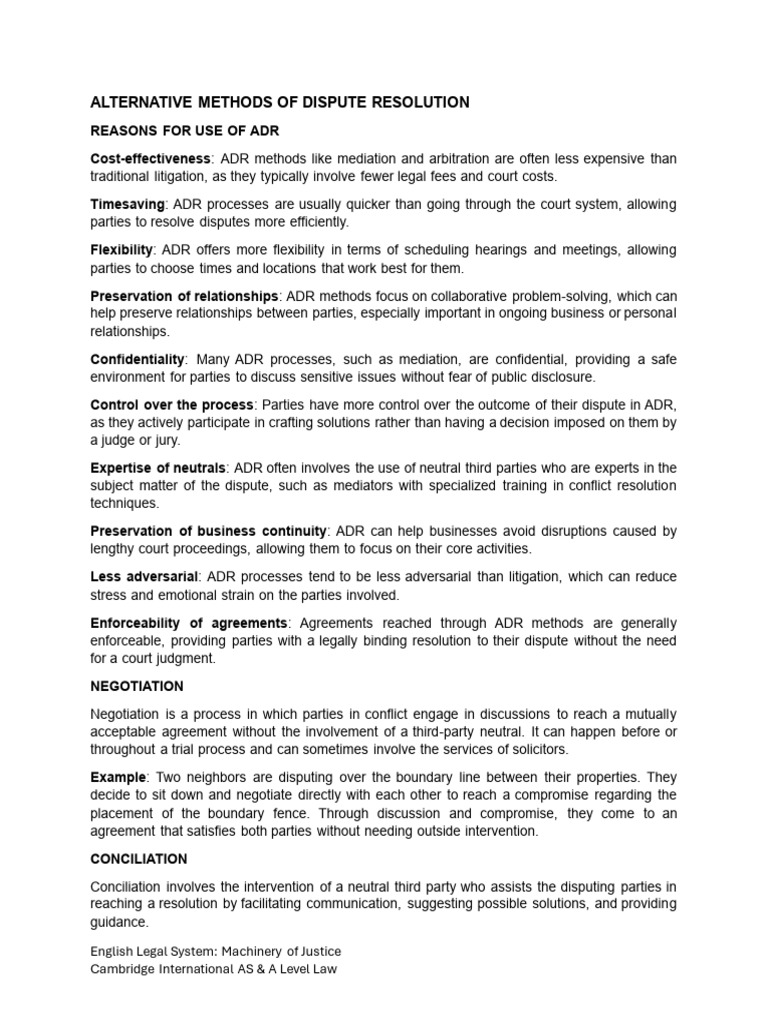 Alternative Methods of Dispute Resolution | PDF | Mediation ...