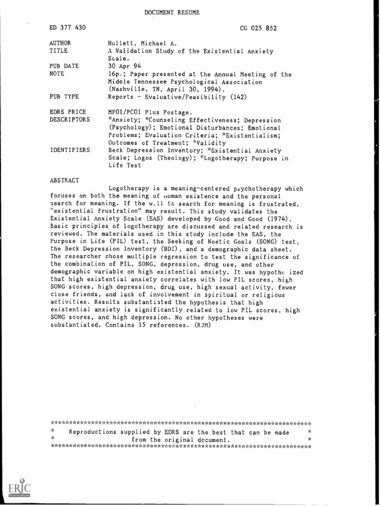 Validating the Existential Anxiety Scale | PDF | Mental Health ...