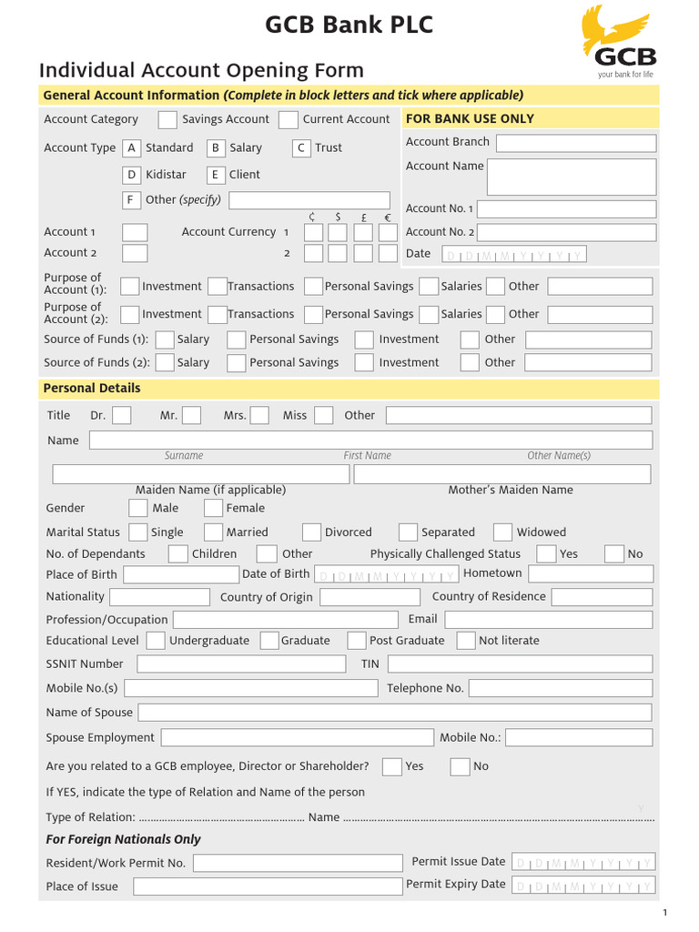 GCB Bank Account Opening Form | PDF | Overdraft | Cheque