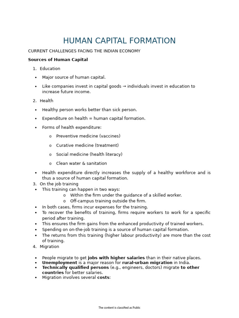 Human Capital Formation in India: Key Sources | PDF | Cost Of Living ...