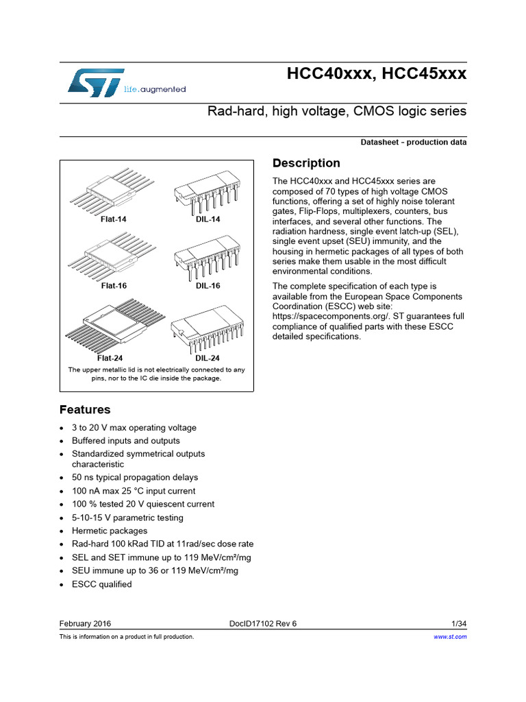 HCC40xxx/HCC45xxx CMOS Logic Datasheet | PDF | Electronic Engineering ...